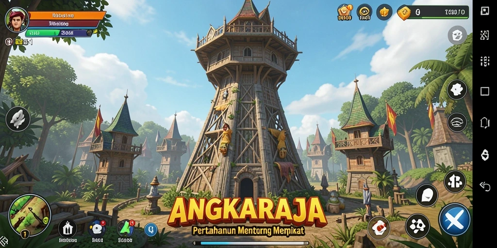 Screenshot gameplay ANGKARAJA menampilkan aksi seru Tower Defense.