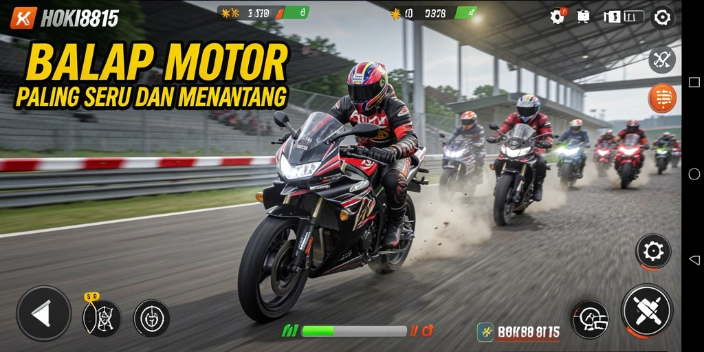 Screenshot HOKI8815 menampilkan aksi balapan motor yang mendebarkan.