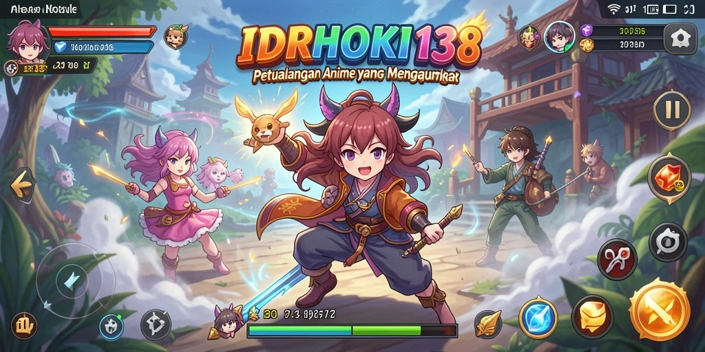 Tangkapan layar gameplay IDRHOKI138 menampilkan pertarungan karakter Anime.