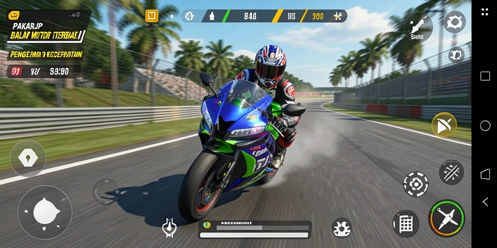 Tampilan layar permainan PAKARJP dengan balapan motor yang mendebarkan.
