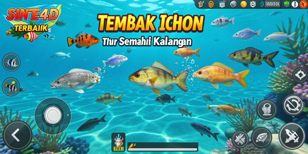 Tampilan gameplay menarik dari SINTE4D dengan ikan yang beraneka ragam.