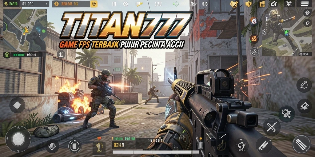 Tampilan gameplay mendebarkan di TITAN777 dengan aksi tembak-menembak.